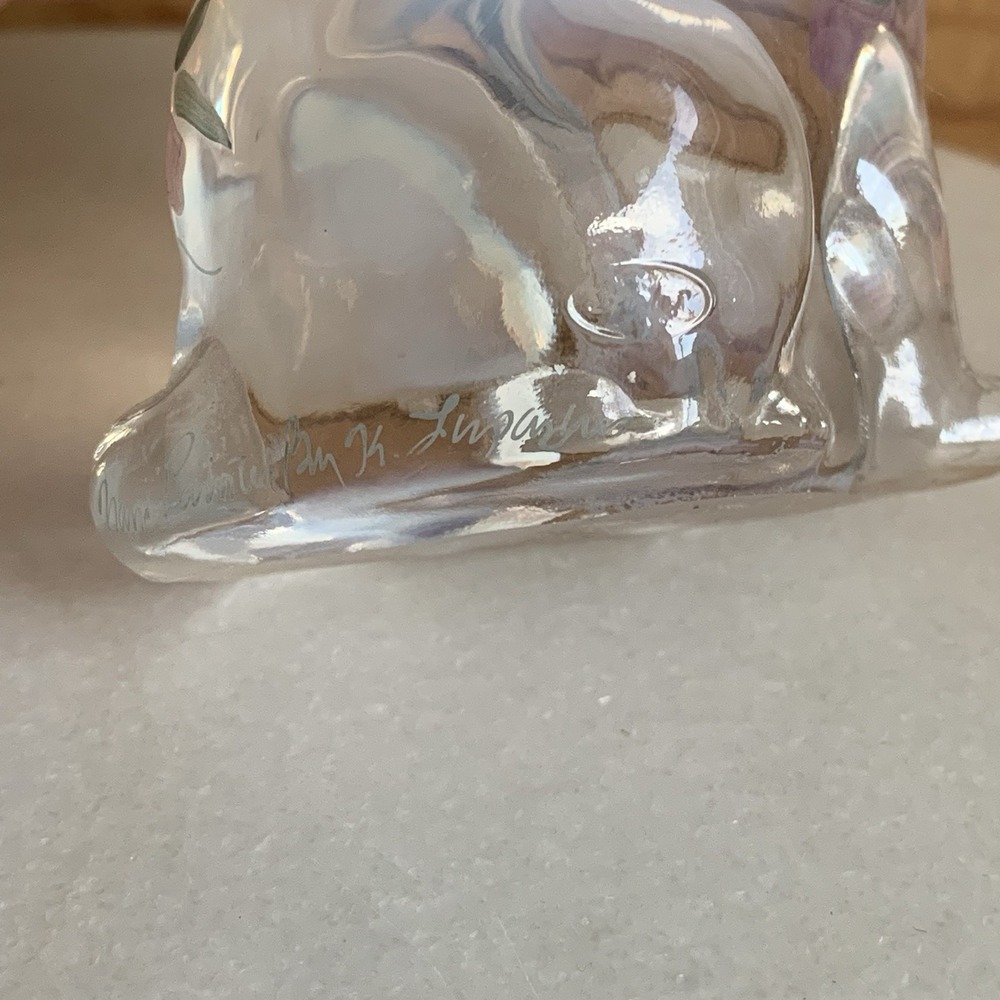 Fenton MCM Glass Cat‎ Hand Painted With Flowers Floral Design Opalescent 3.5" - Picture 7 of 8
